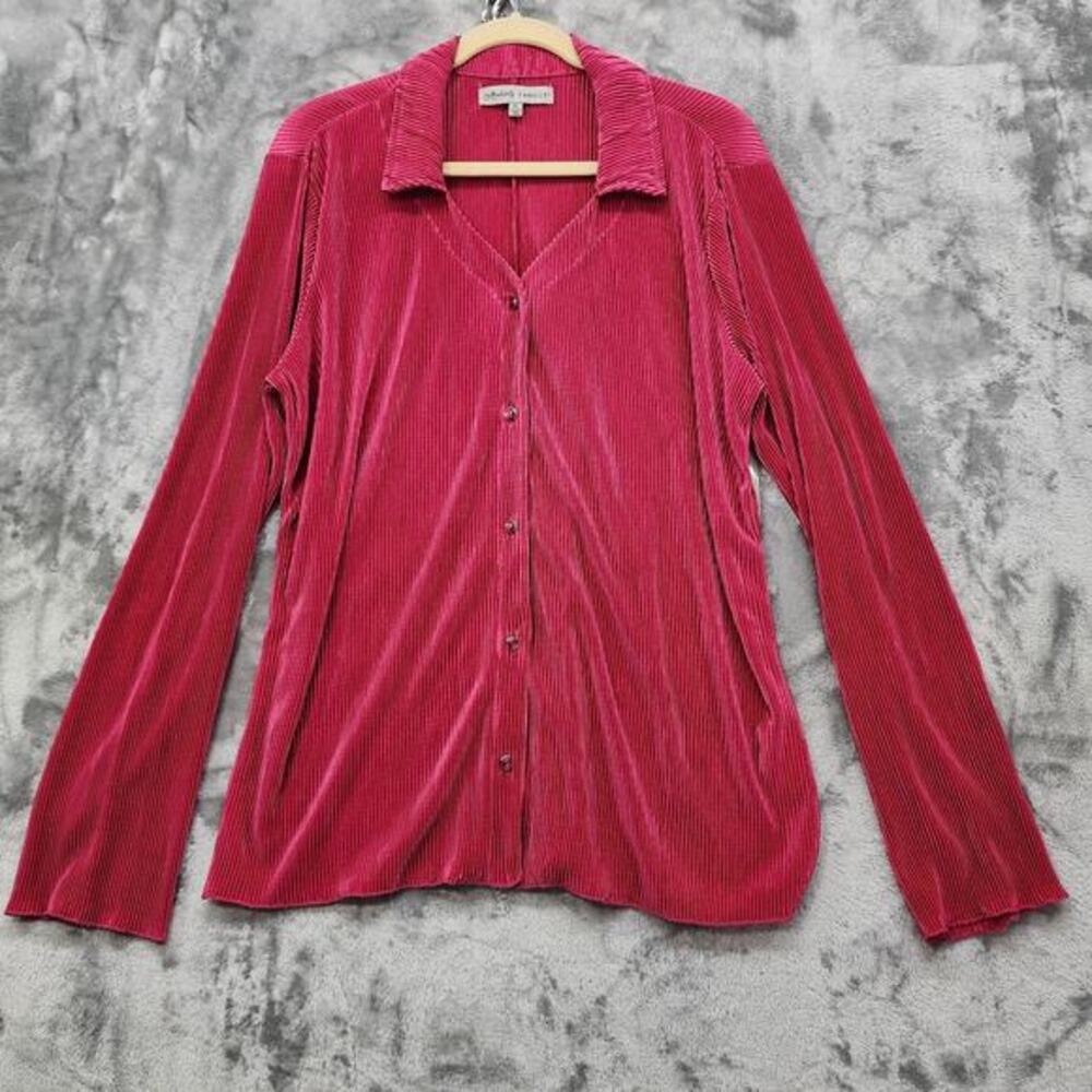 NEW Absolutely Famous Top Womens‎ XL Pink Pleated Satin Long Sleeve Button Up